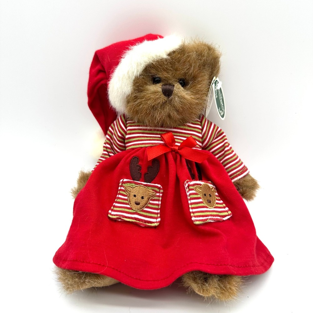 Bearington Collection Riley Reindeer Christmas Plush Bear Red Dress 173143
